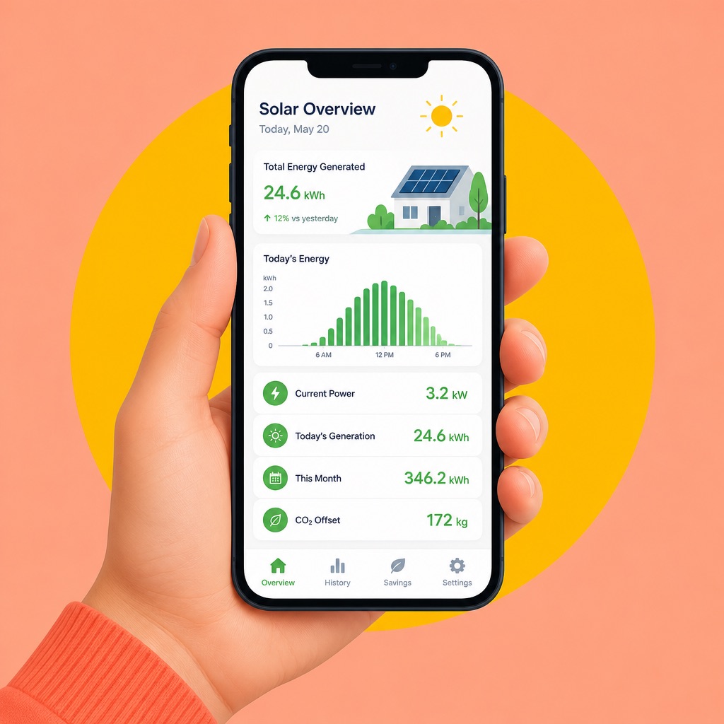Solar monitoring mobile app interface