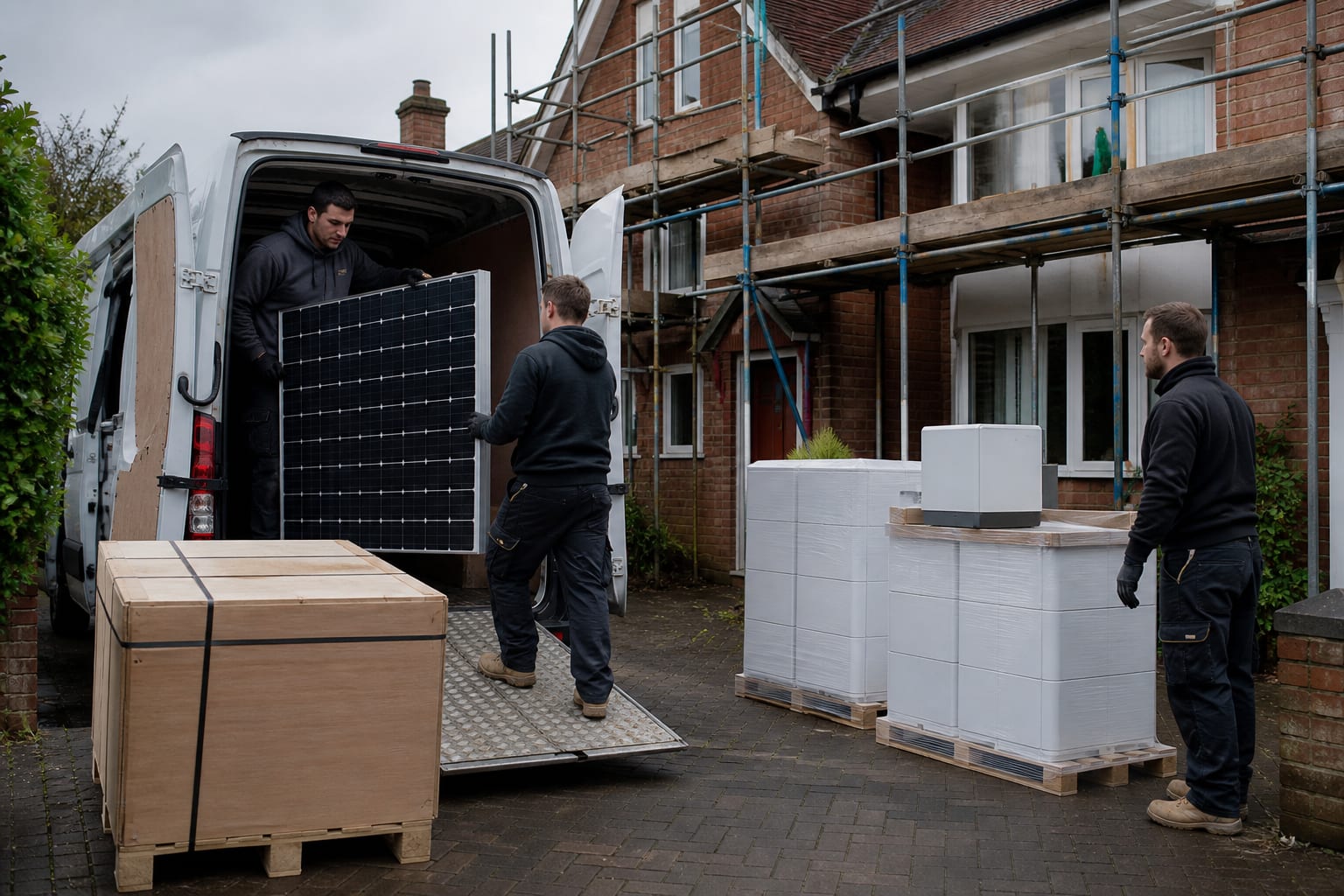 Solar equipment delivered to a residential site ready for installation