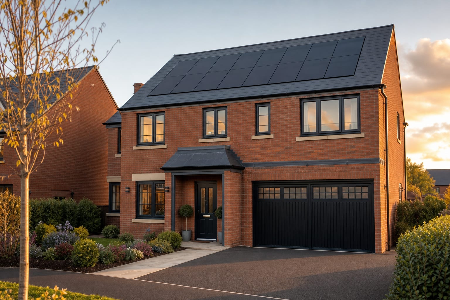 Finished residential solar installation on a British family home